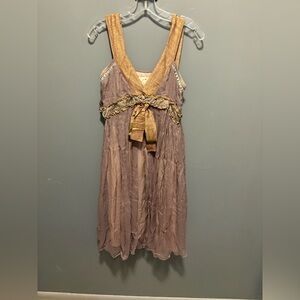 Beabois Sleeveless Purple Green Silk Dress Size Medium Velvet Trim